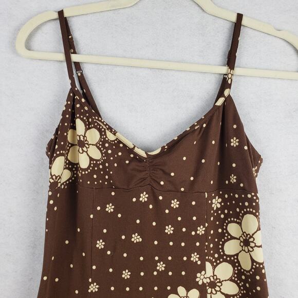Urban Outfitters S High Slit Slip Midi Dress Brown Cream Floral Western Cowgirl - Picture 2 of 7